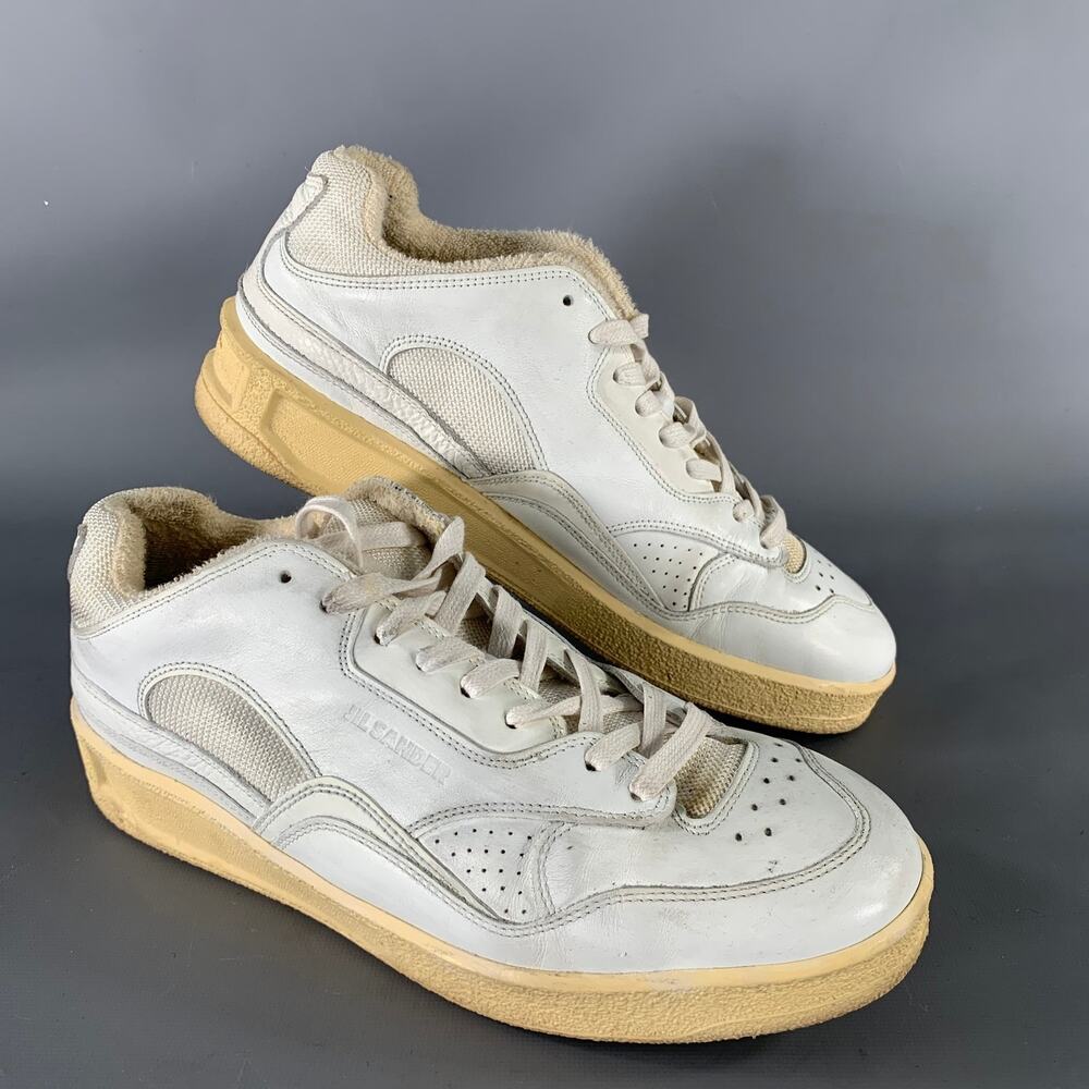 JIL SANDER Size 8 White Leather Lace Up Sneakers